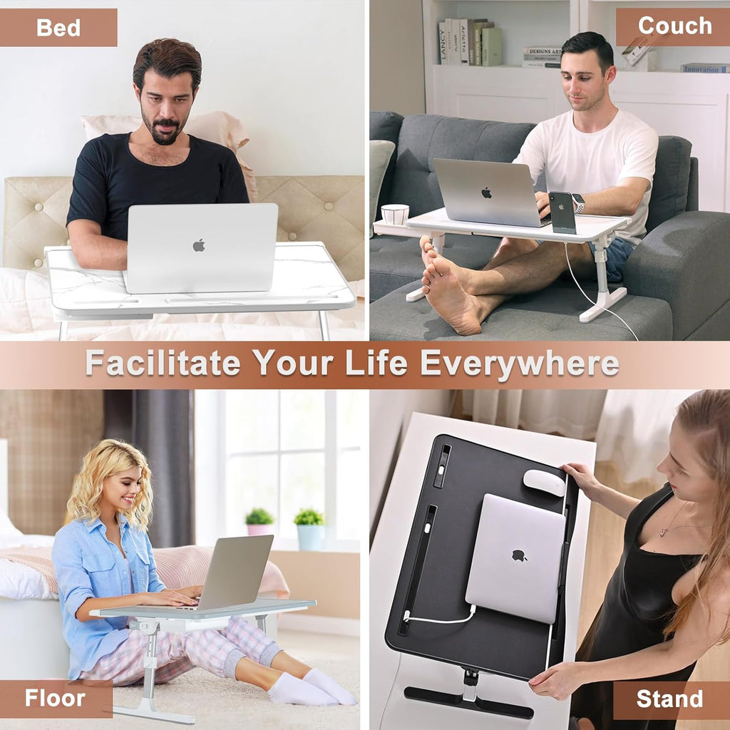 Leather Bed Desk with Removable Stopper, Foldable & Adjustable Lap Desk, Grey and Black N85089
