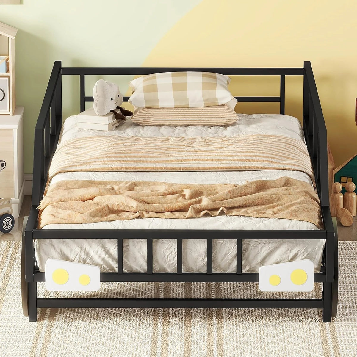 Black Race Car Bed with Rails and Wheels D553