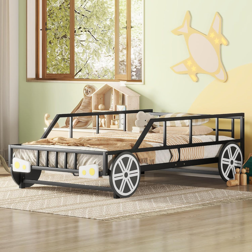 Black Race Car Bed with Rails and Wheels D553