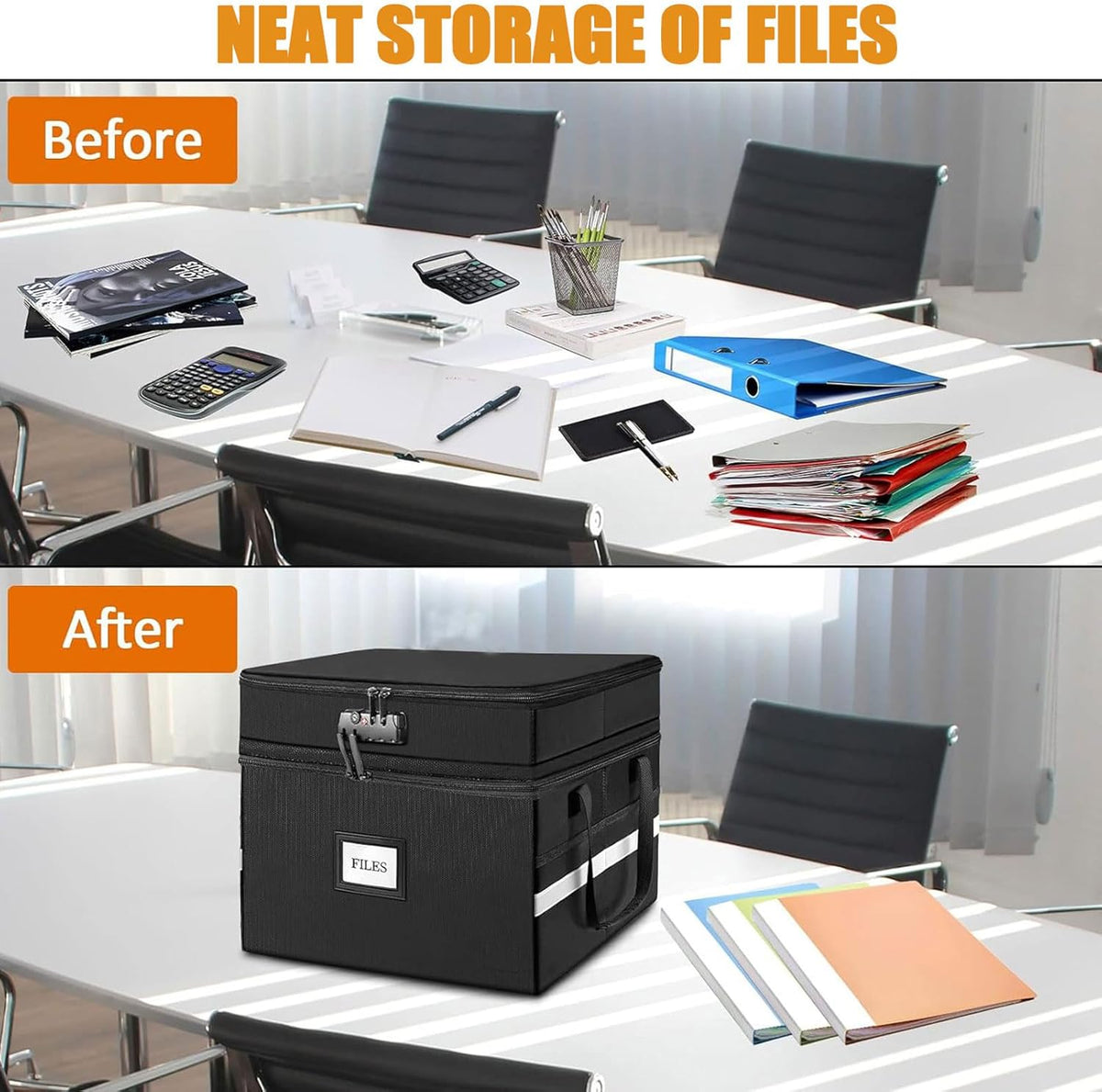 2 Layer Fireproof Document Box with Lock, Black V76968
