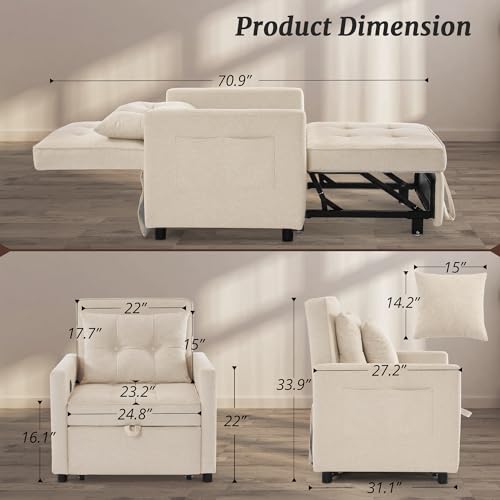 3 in 1 Convertible Sleeper Chair Bed with 2 Pillows and Backrest T54449
