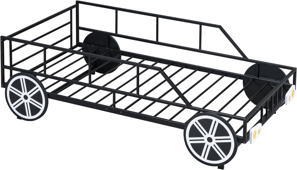 Black Race Car Bed with Rails and Wheels D553