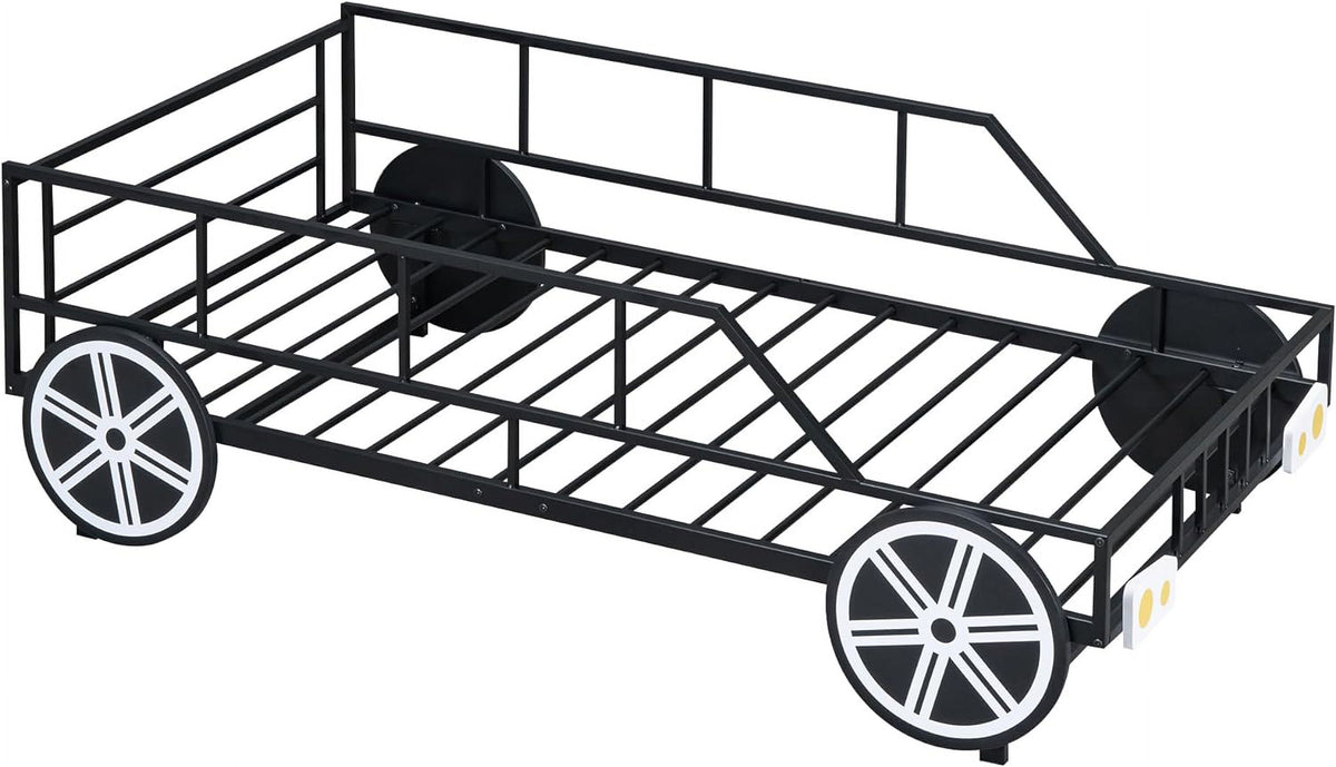 Black Race Car Bed with Rails and Wheels D553