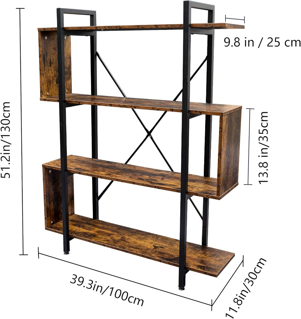 Vintage Industrial 4 Tier S Shaped Bookshelf V2171