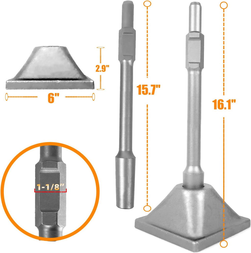 1-1/8" Tamper Shank with 6x6" Plate for Jack Hammer Bit Z9336