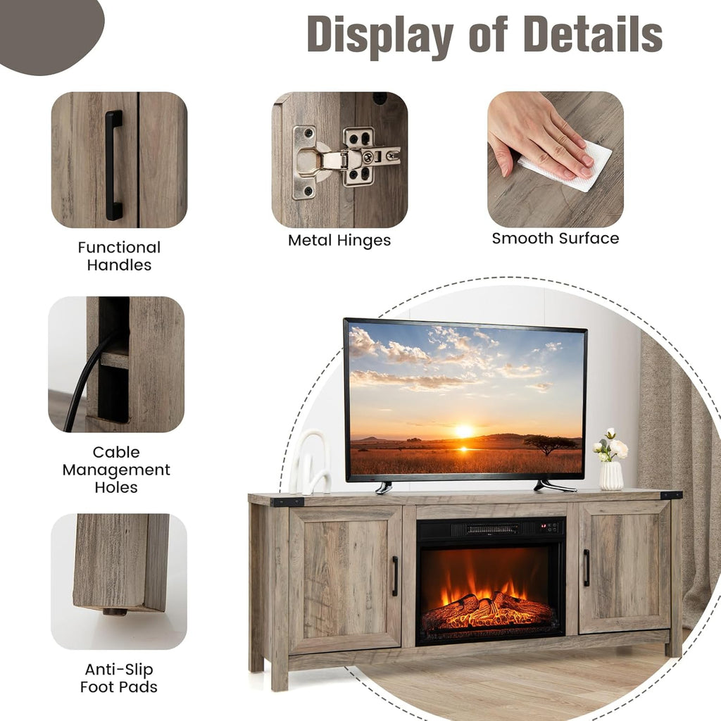 Electric Fireplace TV Stand with Storage Cabinets T9556