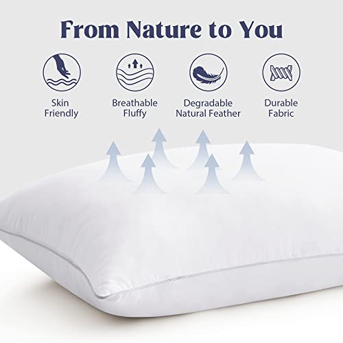 Set of 2 King Size Goose Feathers and Down White Pillows with Cotton Cover J69593