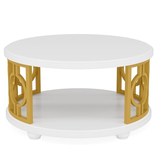 2-Tier Round Coffee Table with Storage Shelf M553815