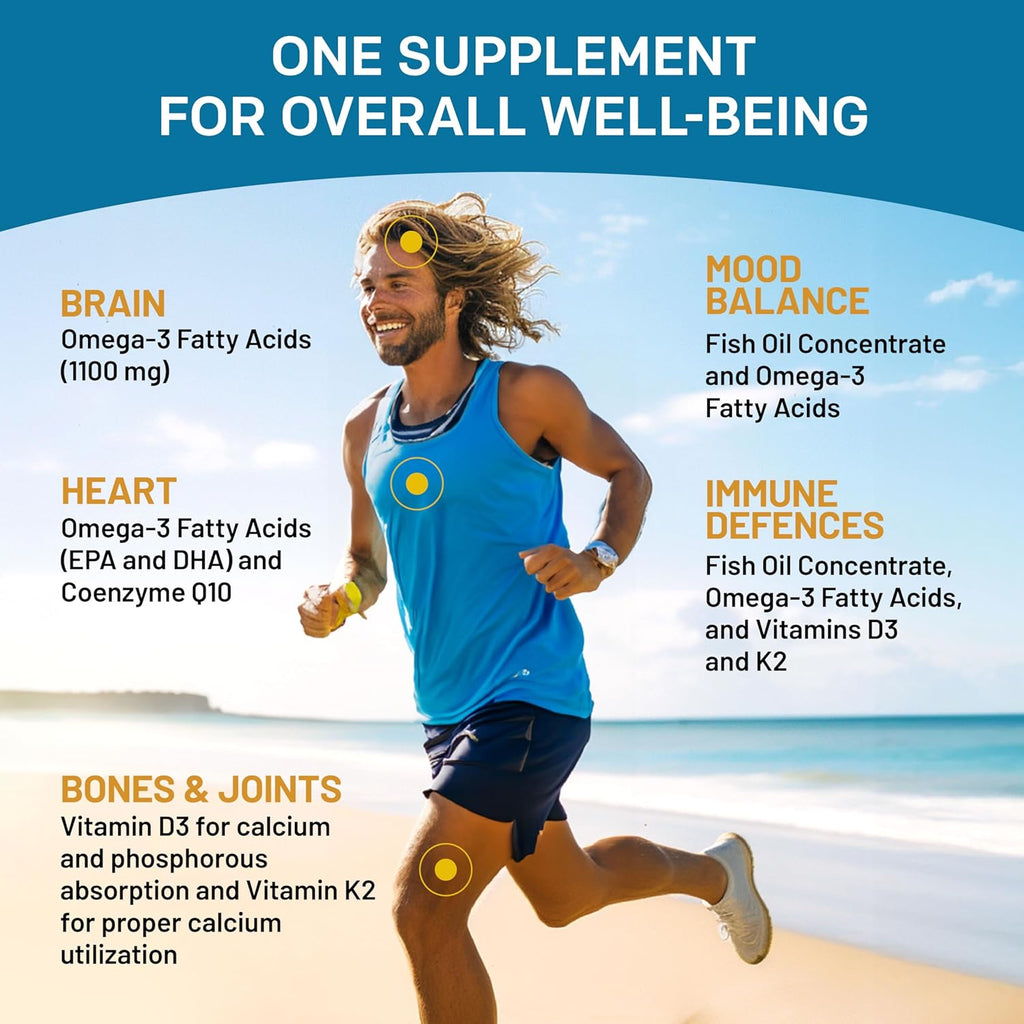 2100mg Omega 3 Fish Oil Supplements with Vitamins D3 & K2 and CoQ10 (120ct) M8836