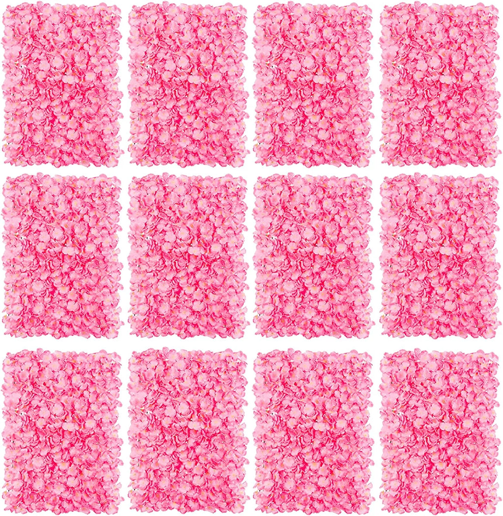 12 Pack Pink Artificial Hydrangea Floral Wall Panels 24×16" M184334