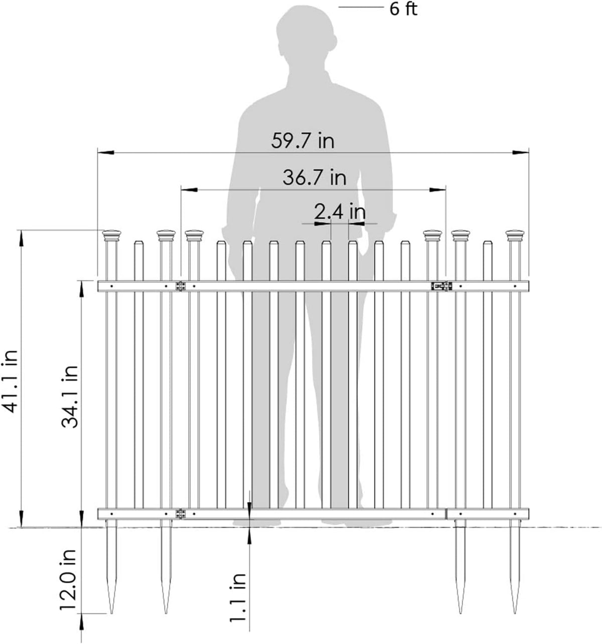 Vinyl Picket Fence 44" W x 41" H 2 Pack and White Vinyl Gate Kit 59.7" W x 41.1" H W84425