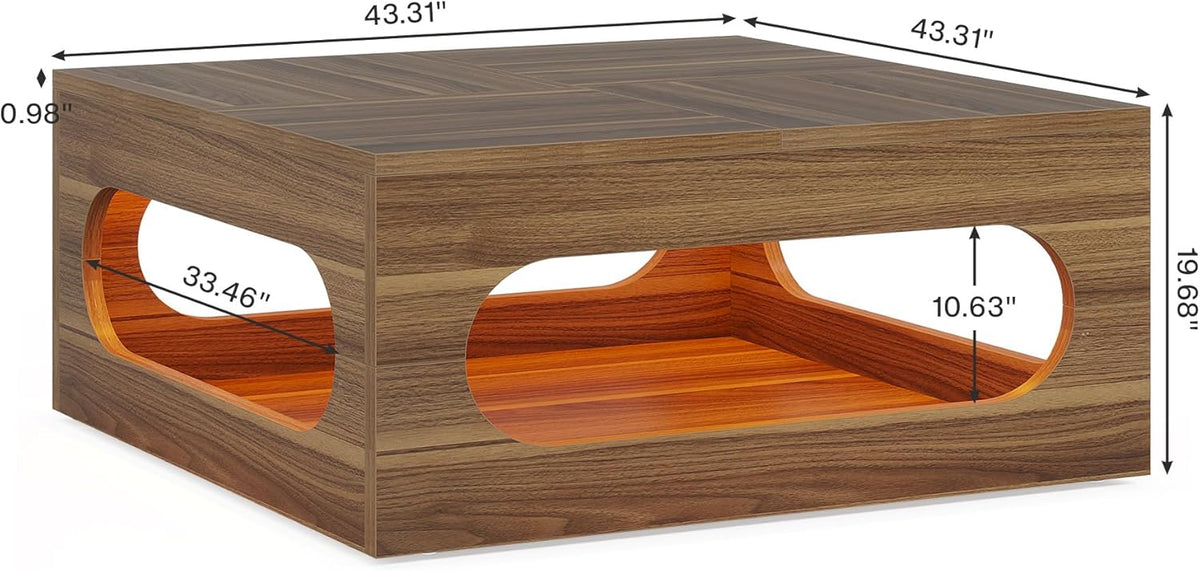 Brown Wood Coffee Table with Storage and LED Light Z991
