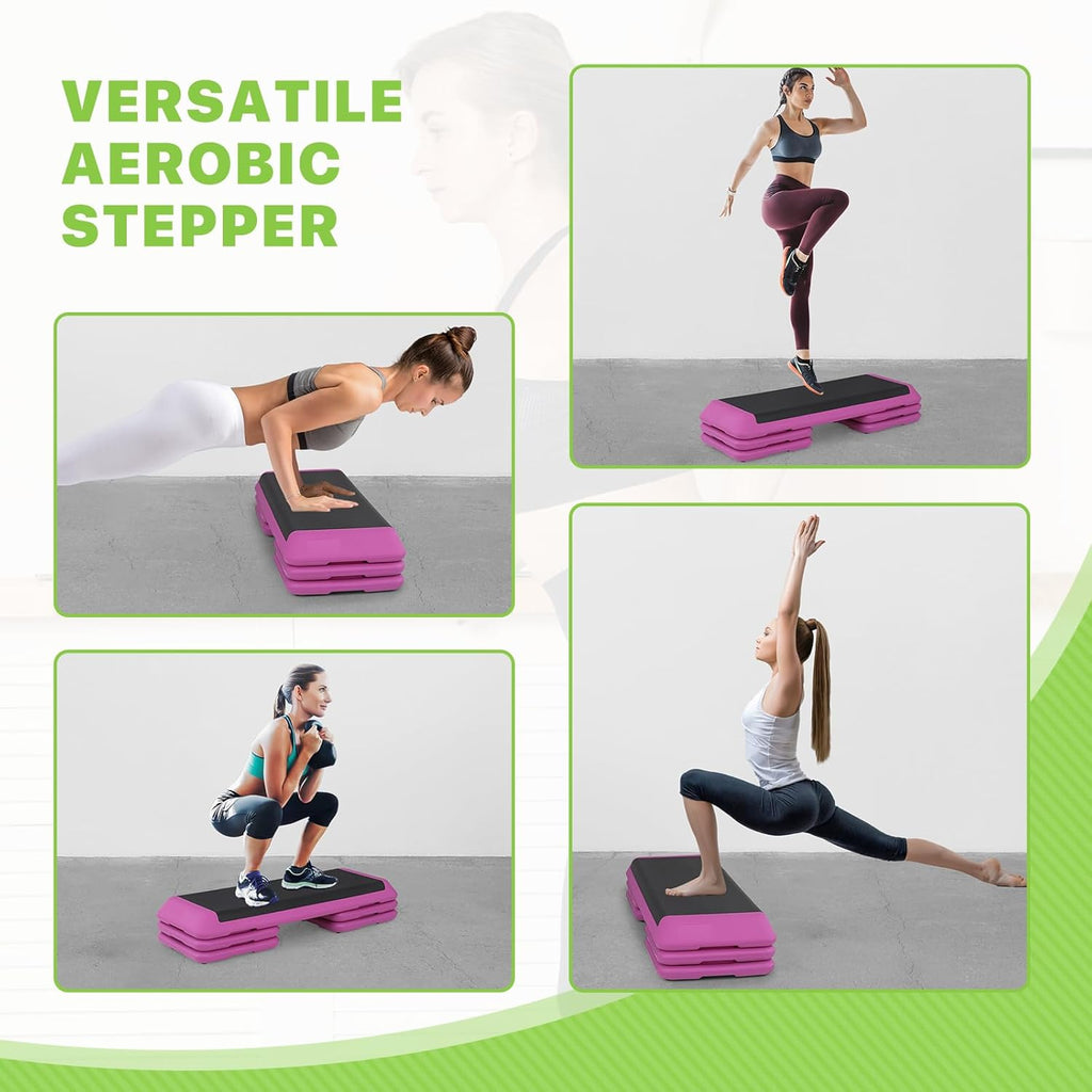 43-Inch Exercise Stepper Platform with Risers, Adjust Height 4 inch - 6 inch - 8 inch, Pink R731900