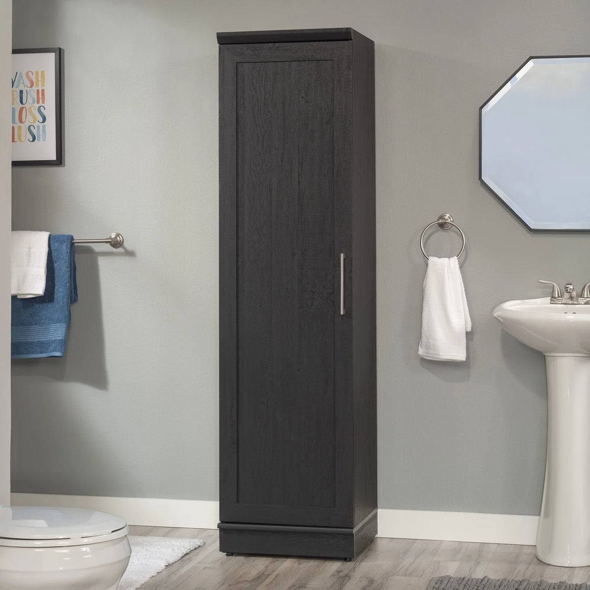 Engineered Wood Single Door Pantry in Raven Oak Finish F855338