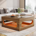 Brown Wood Coffee Table with Storage and LED Light Z991