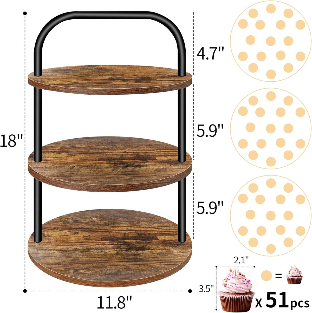 3 Tier Wooden Cupcake Stand L63644