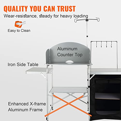 Brown Aluminum Folding Camping Kitchen Table with Storage Carrying Bag P14924