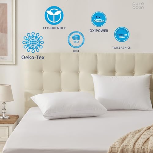 Set of 2 King Size Goose Feathers and Down White Pillows with Cotton Cover J69593