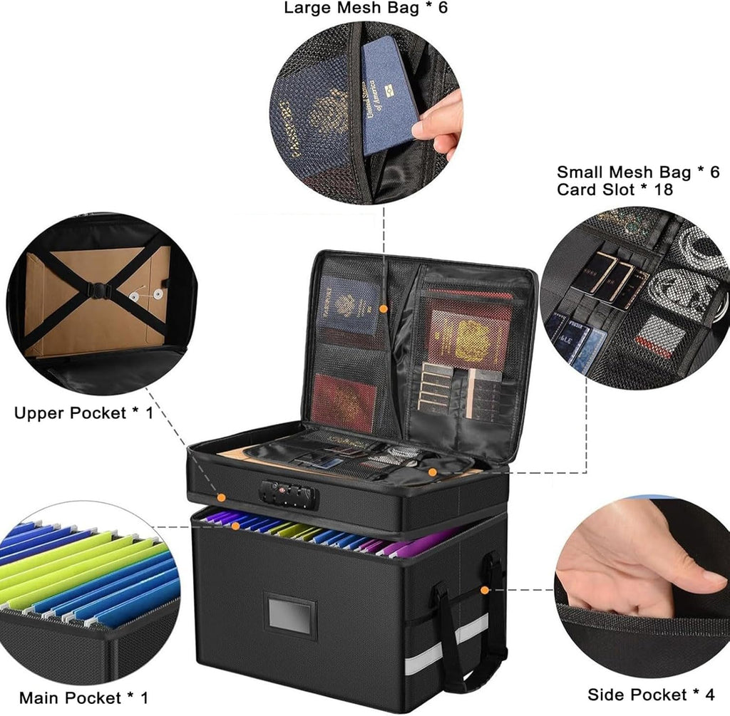 2 Layer Fireproof Document Box with Lock, Black V76968