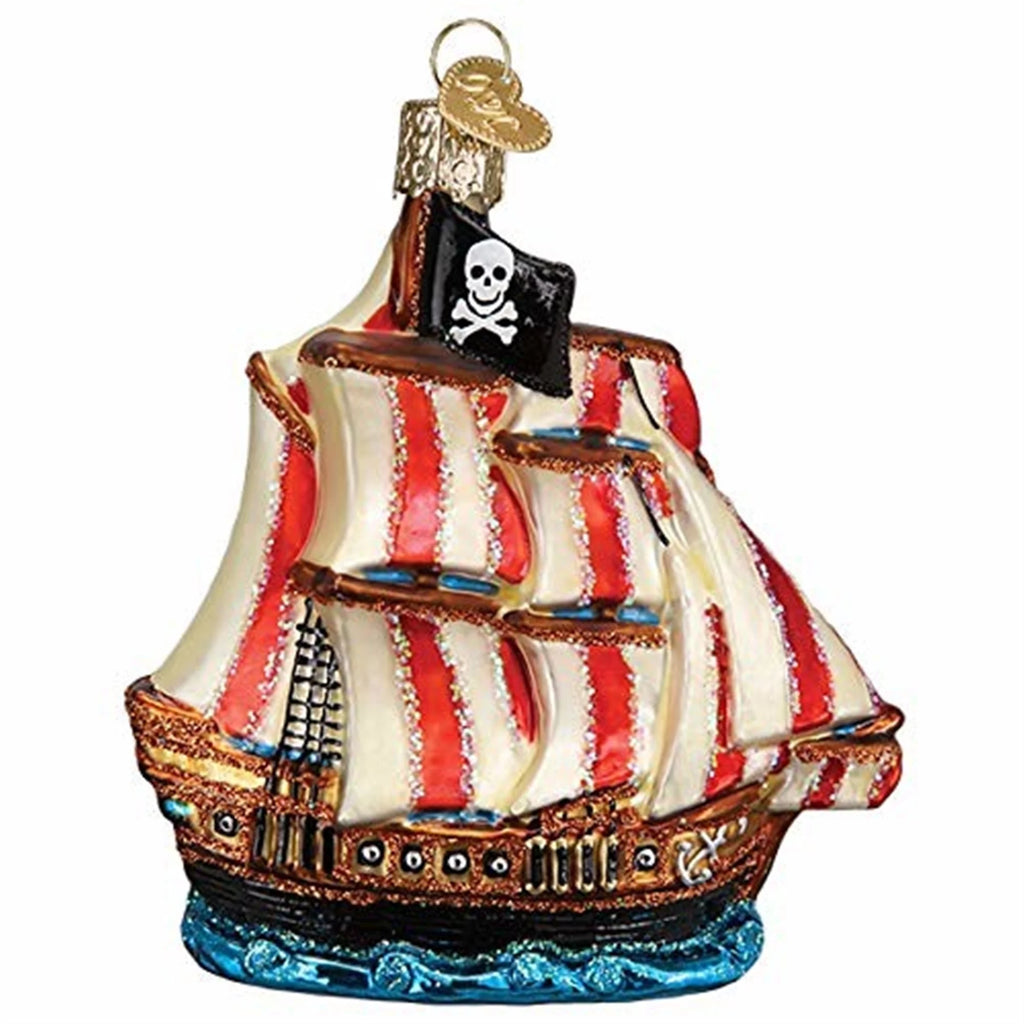 Glass Blown Ornament Pirate Ship V474