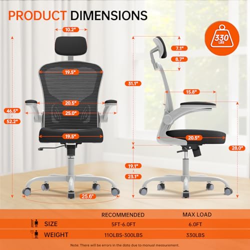 Black Ergonomic High Back Desk Chair with Flip-up Armrests B1575