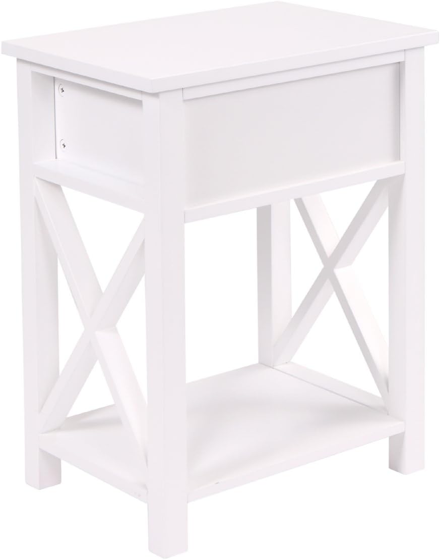 White 2 X-Design Nightstand with Drawer and Shelf E4499