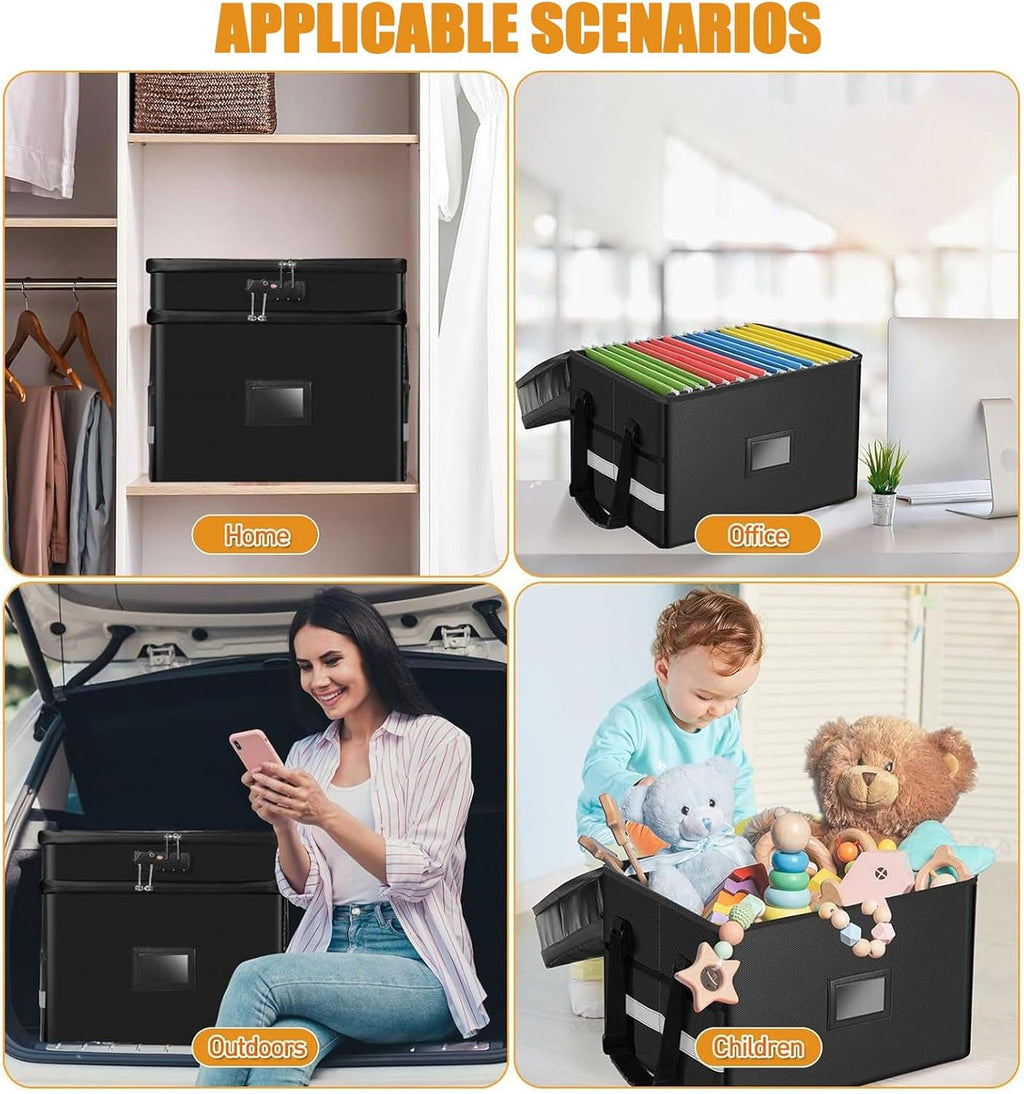 2 Layer Fireproof Document Box with Lock, Black V76968