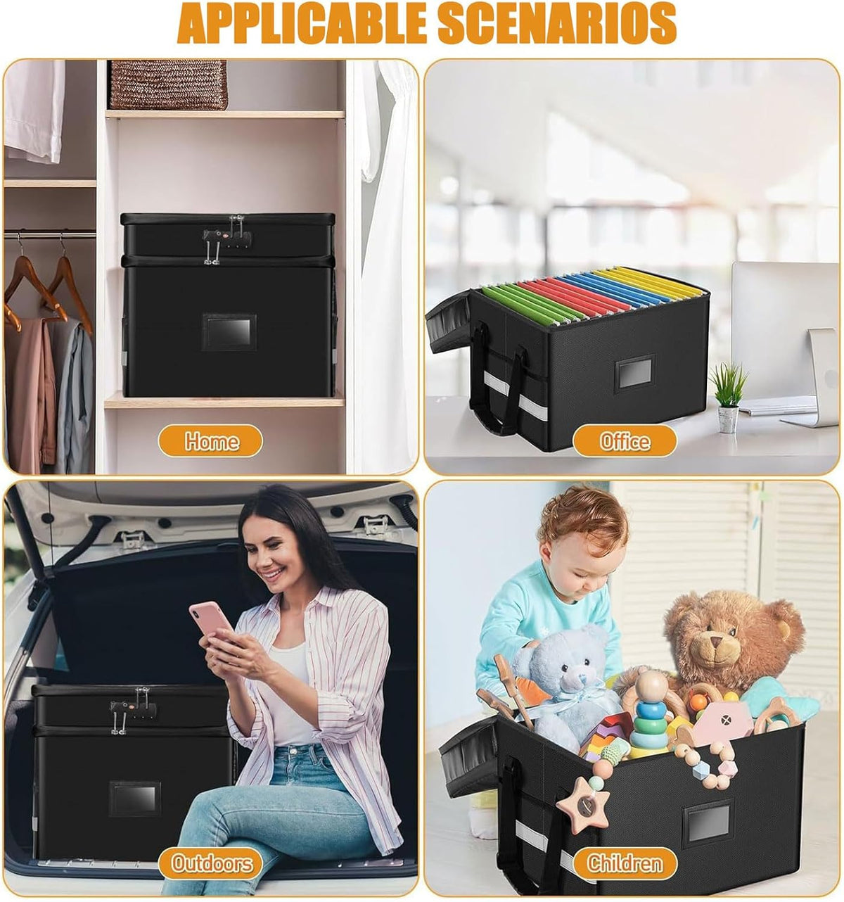 2 Layer Fireproof Document Box with Lock, Black V76968