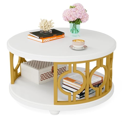 2-Tier Round Coffee Table with Storage Shelf M553815