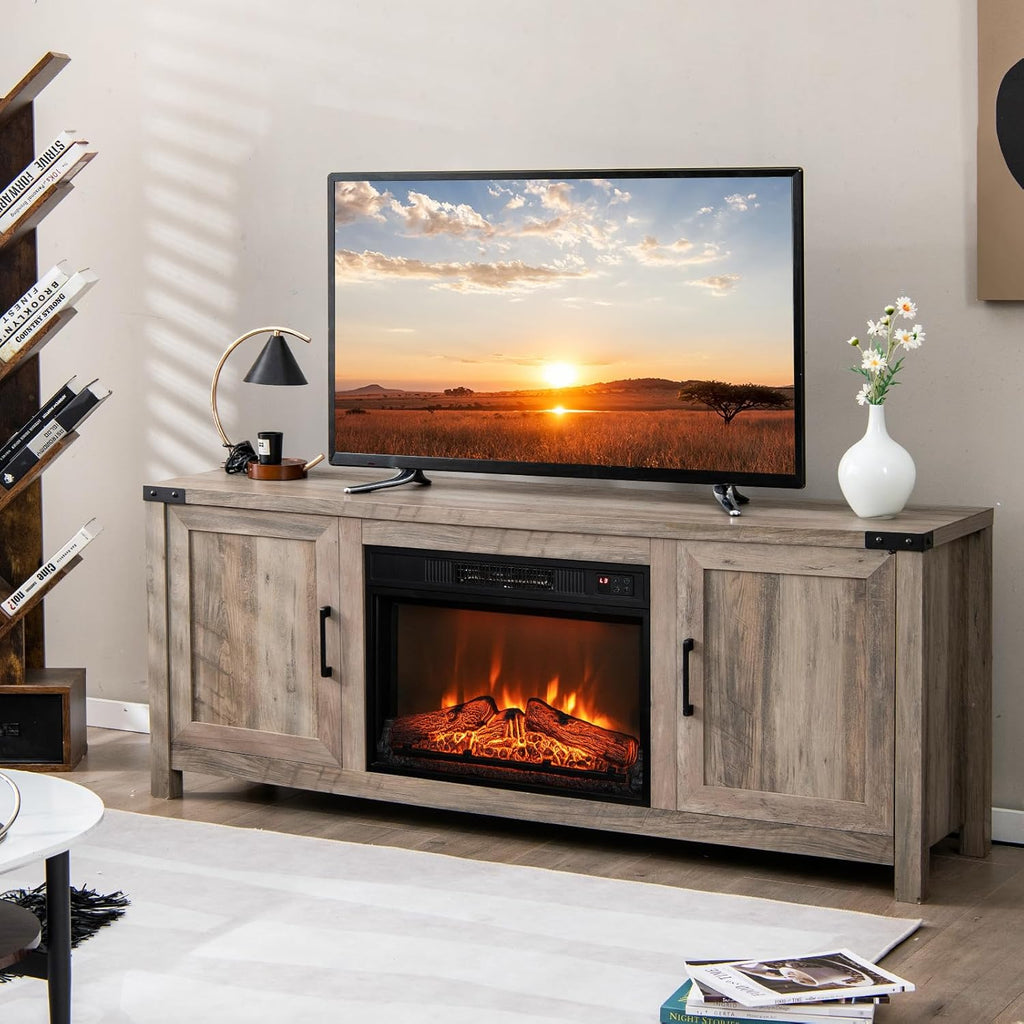 Electric Fireplace TV Stand with Storage Cabinets T9556
