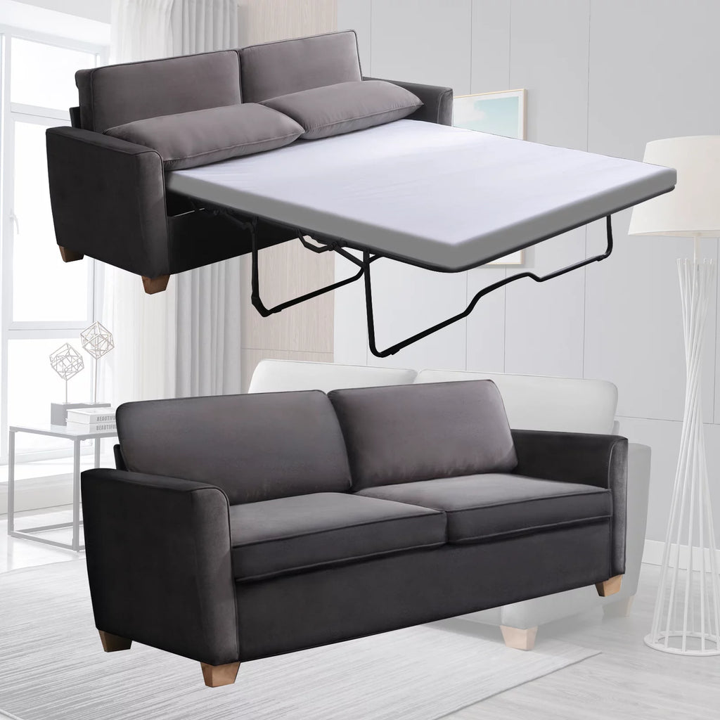Queen Dark Grey Pull Out Sofa Bed with Memory Foam Mattress L5111
