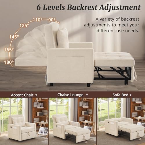 3 in 1 Convertible Sleeper Chair Bed with 2 Pillows and Backrest T54449