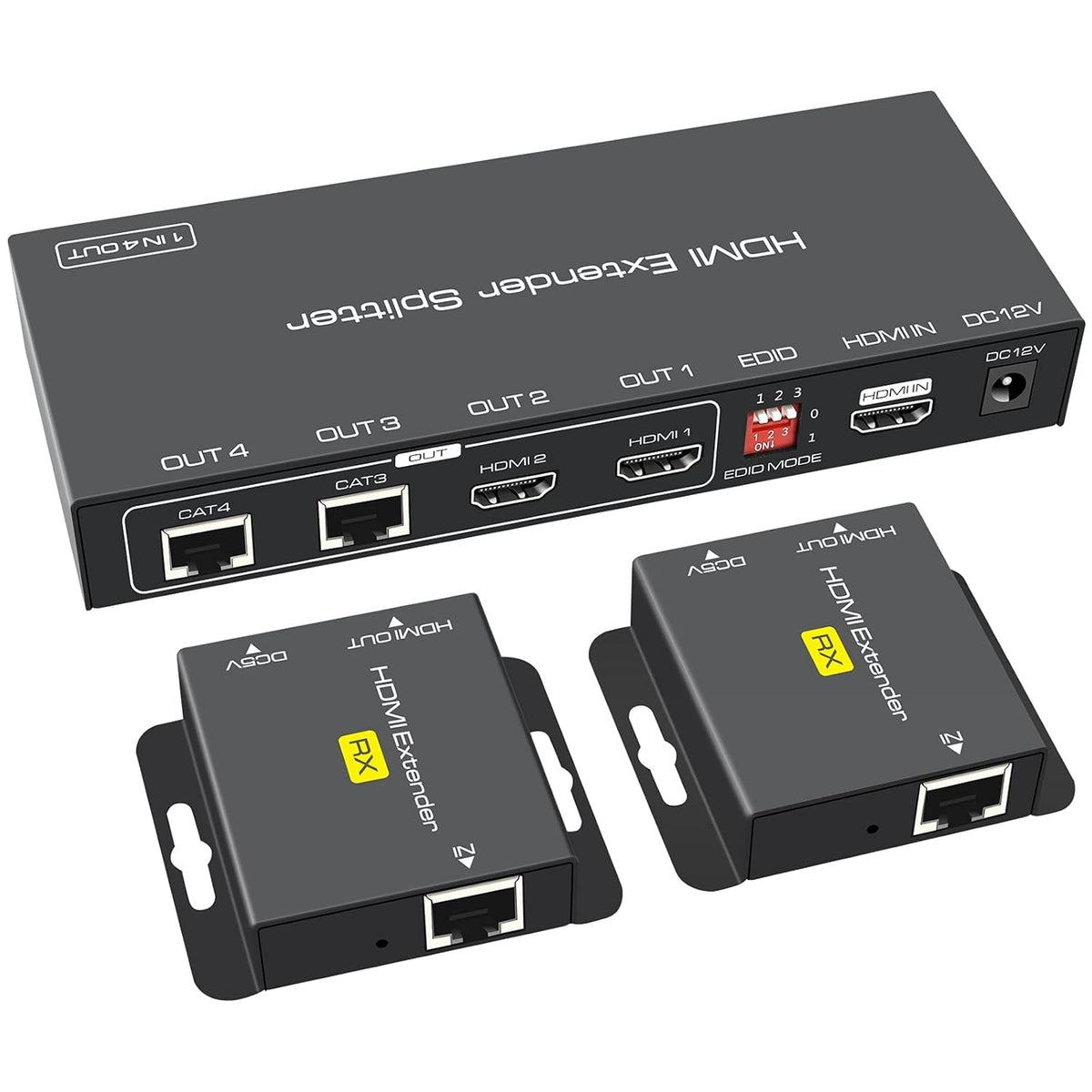 HDMI Extender Splitter 1 in 2 Out Over Cat5e/6/7 with Two Loop-Out Local Display Repeater Support 1080p EDID POC P4827