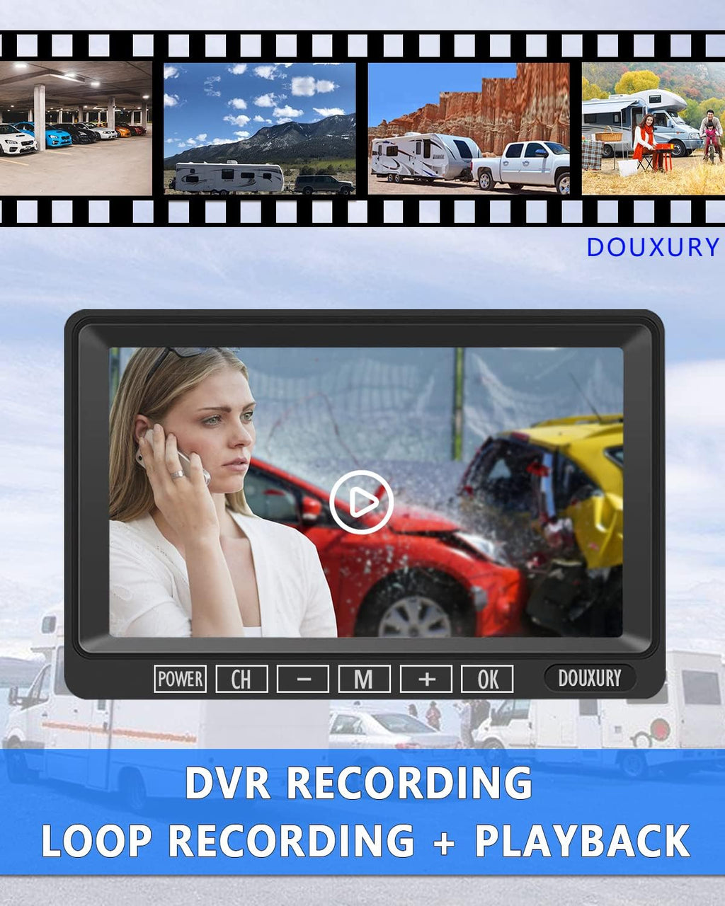 1080P Digital Wireless Backup Camera System 7'' Monitor IP69K Waterproof Night Vision R459