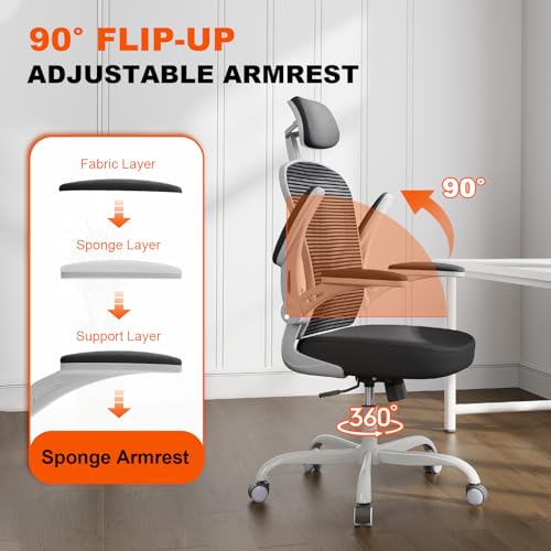 Black Ergonomic High Back Desk Chair with Flip-up Armrests B1575