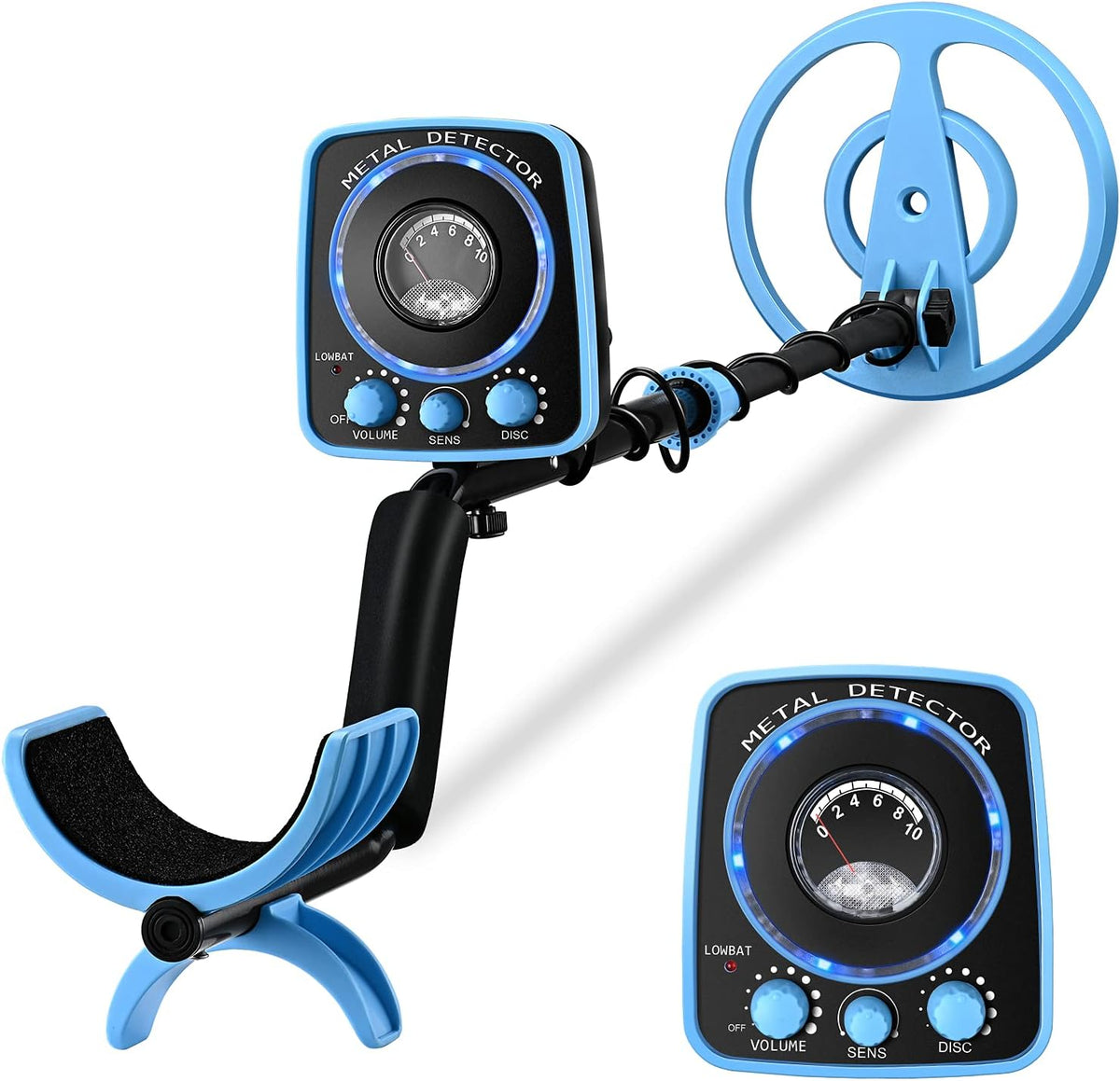 Metal Detector with LED Flash Indicators, Adjustable Waterproof, Folding Shovel & Carrying Bag R564764