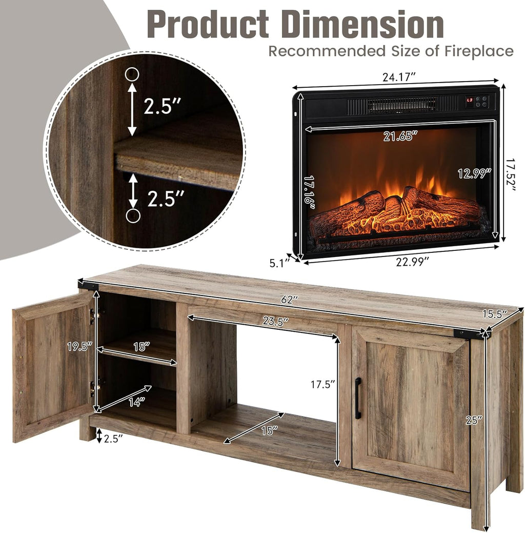 Electric Fireplace TV Stand with Storage Cabinets T9556