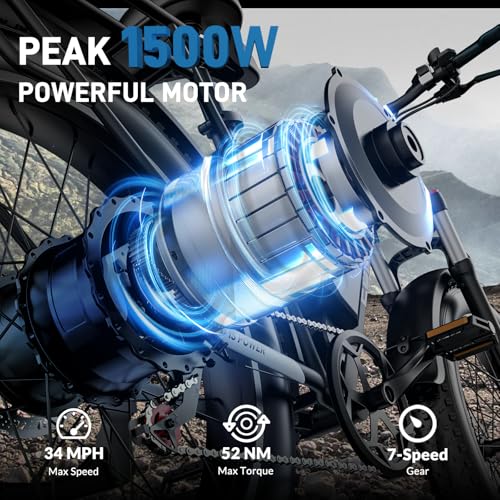 26" Electric Bike, 90 Miles, 34MPH, Peak 1500W, Fat Tire, 48V 864WH Removable Battery, Brake Light T577304