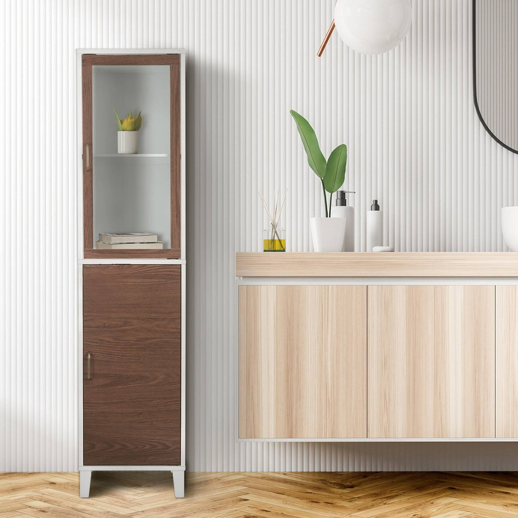 Walnut and White Wooden Linen Tower Cabinet E190909