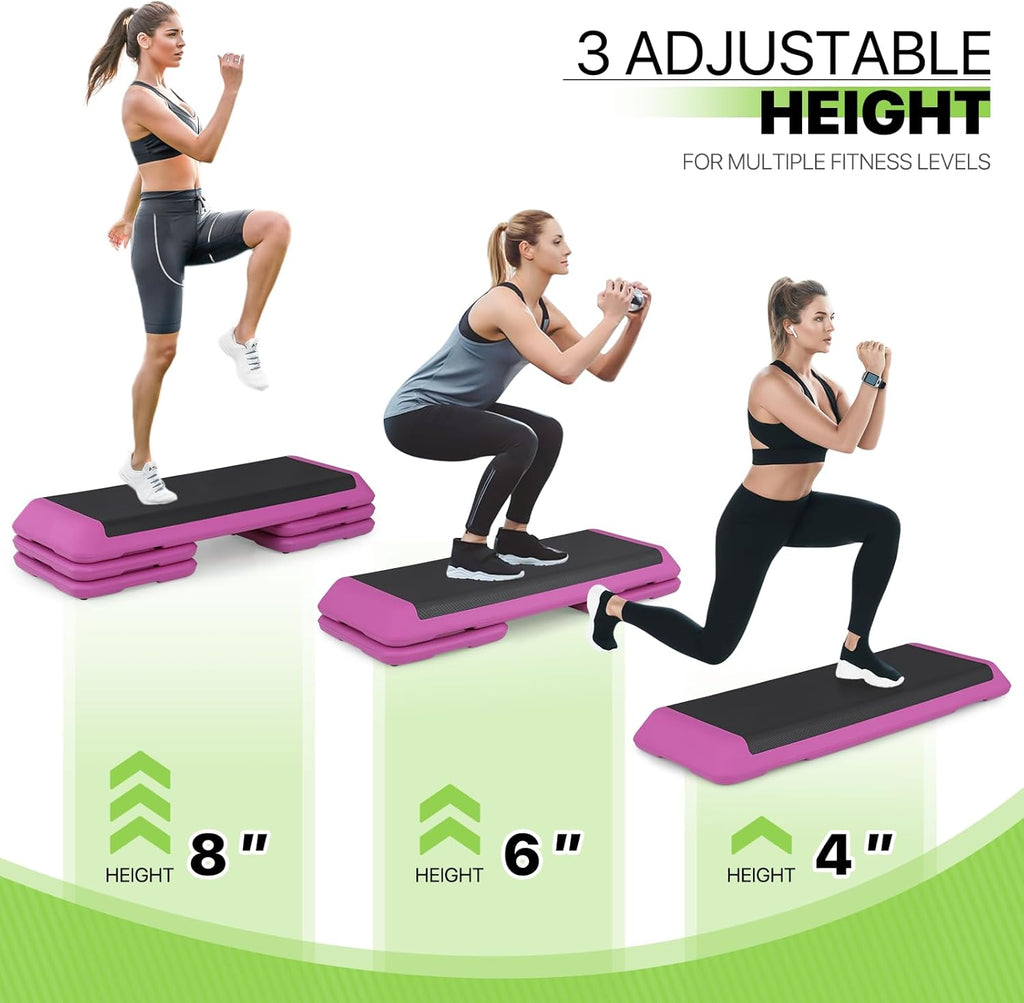 43-Inch Exercise Stepper Platform with Risers, Adjust Height 4 inch - 6 inch - 8 inch, Pink R731900