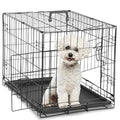 Large 36 Inch Double Door Folding Metal Wire Dog Crate with Divider Panel and Plastic Leak-Proof Pan Tray T8697