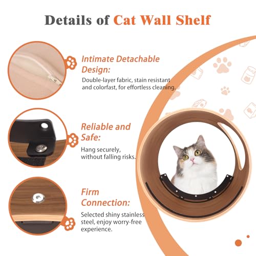 Oak Round Cat Wall Shelves with Cushion M9739
