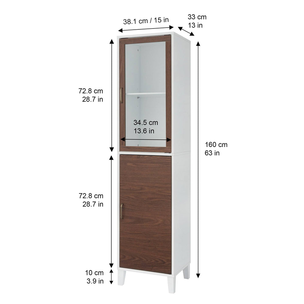 Walnut and White Wooden Linen Tower Cabinet E190909