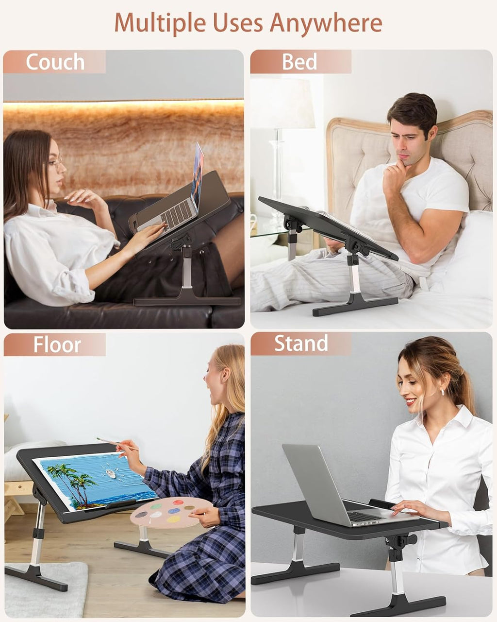 Leather Bed Desk with Removable Stopper, Foldable & Adjustable Lap Desk, Grey and Black N85089