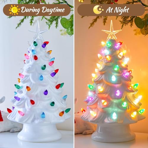 13 Inch Ceramic Christmas Tree with Multicolored LED Lights, Green C98826