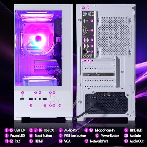 White Desktop PC AMD Ryzen 7-5700G 8 core 3.9GHz 16G DDR4 RAM 512GB NVME SSD Tower Computer with Power Supply 400W H756