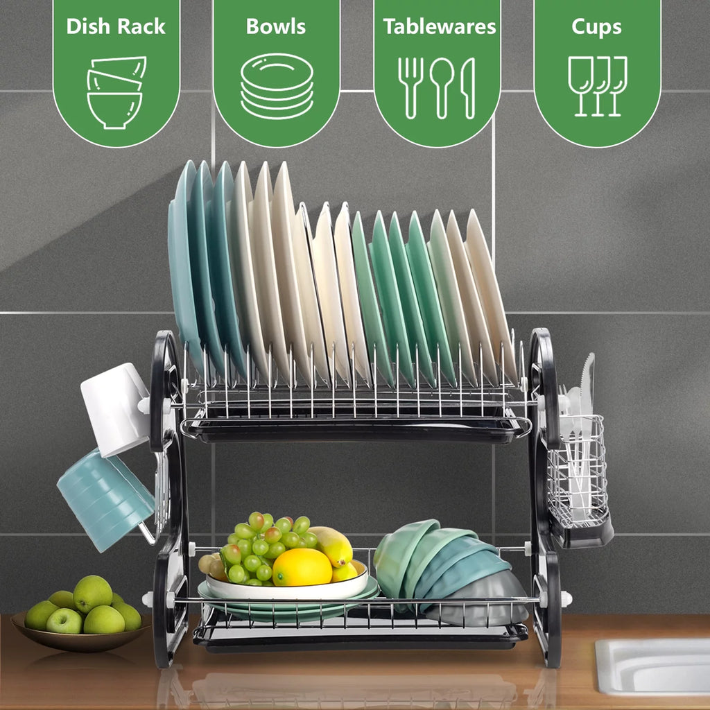 Black 2-Tier Plastic Dish Drainer S449