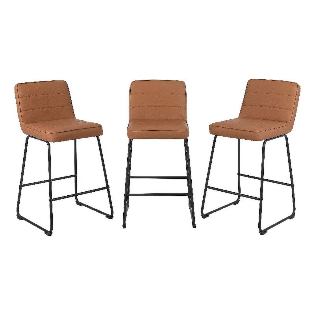 Faux Leather Counter Stool in Camel (Set of 3) S590