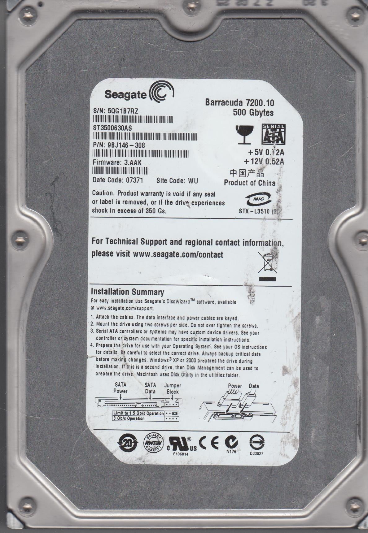 500GB SATA 3.5 Hard Drive V52880