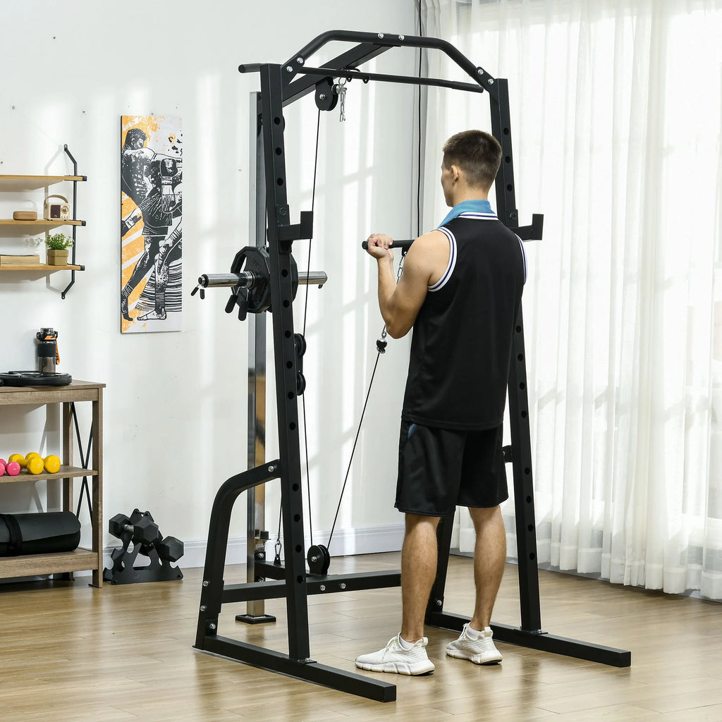 Power Cage with Pulley System Squat Rack Pull up Stand X36413